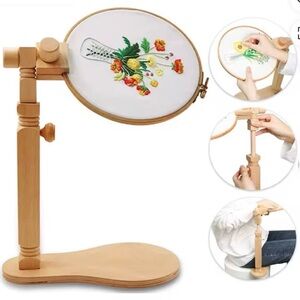 Adjustable Wooden Embroidery Stand with Floral Hoop